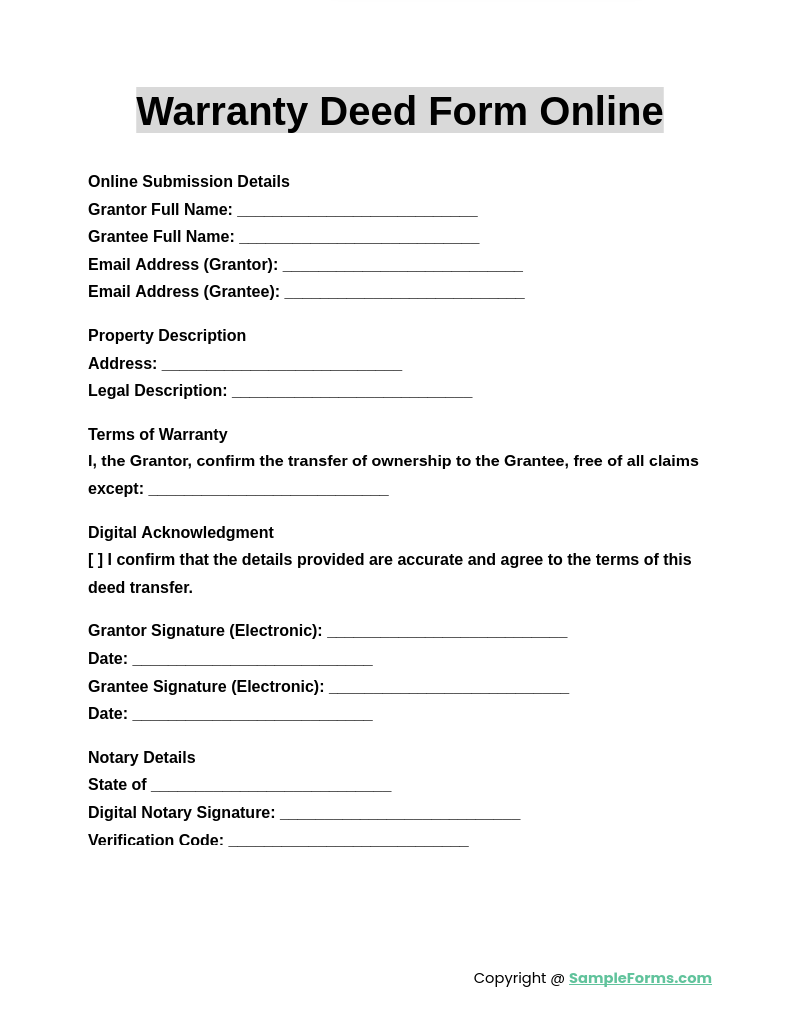 warranty deed form online