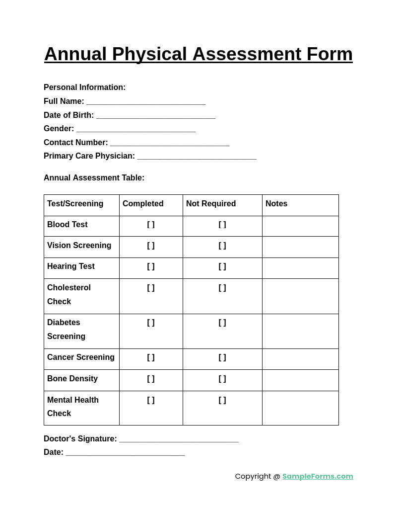 annual physical assessment form