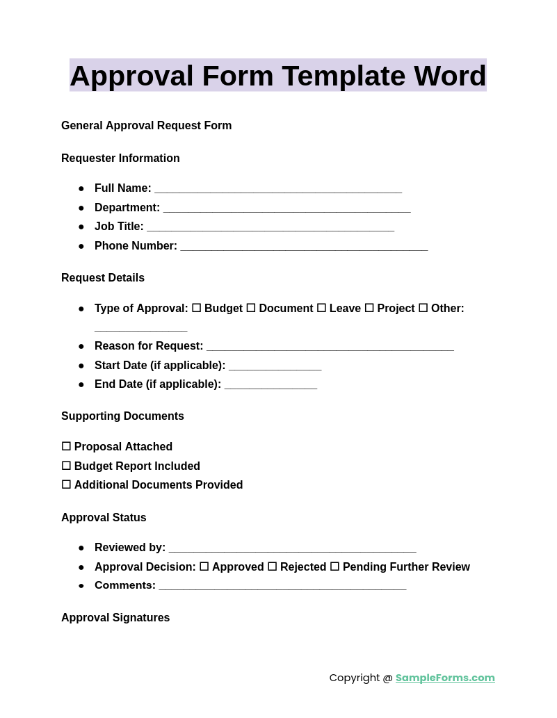 approval form template word