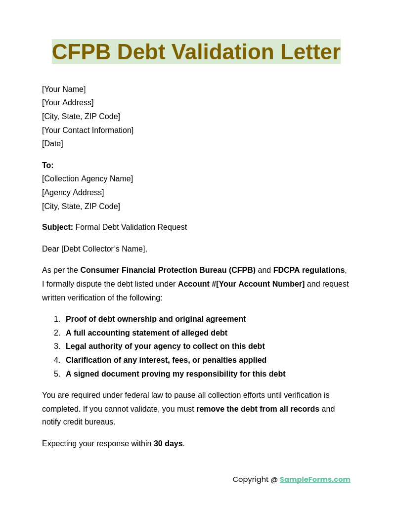 cfpb debt validation letter