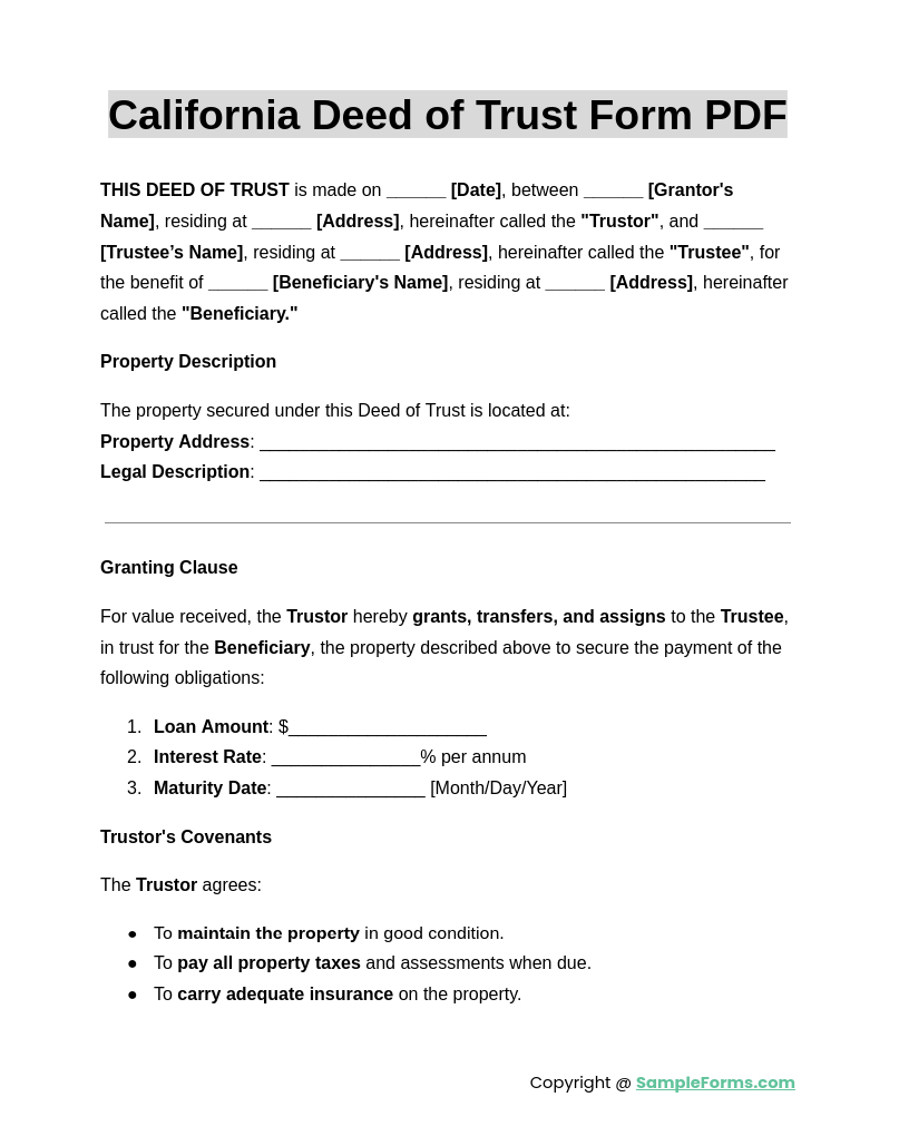 FREE 11+ Deed of Trust Form Samples, PDF, MS Word, Google Docs