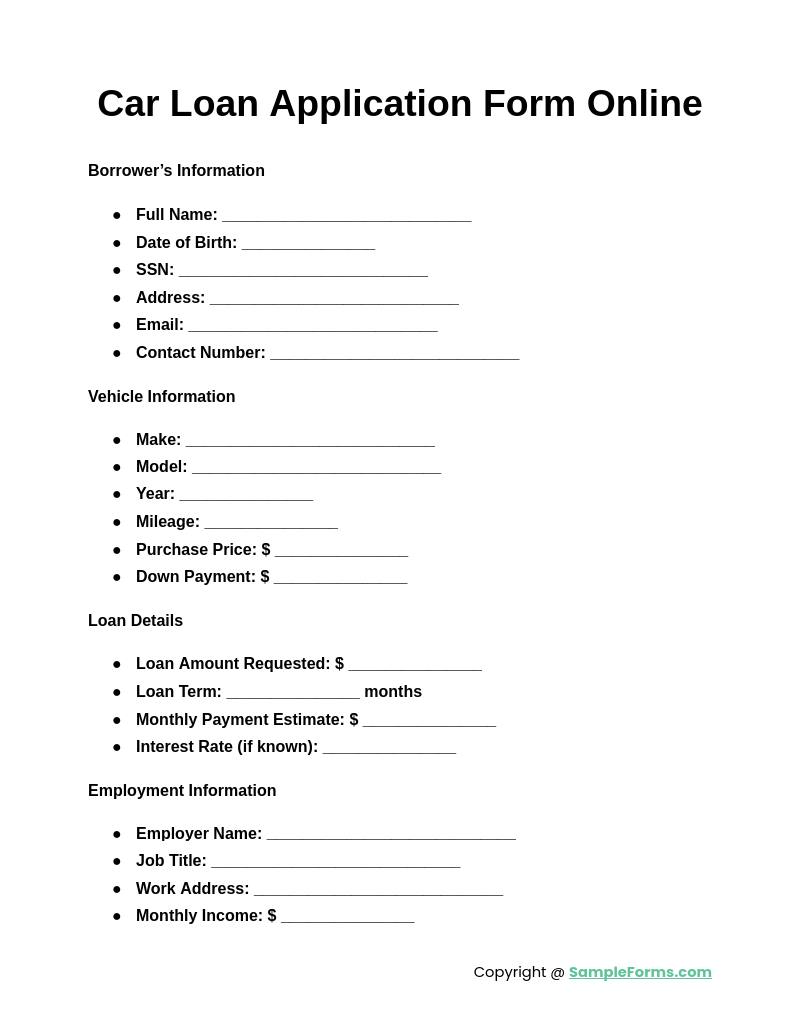 car loan application form online