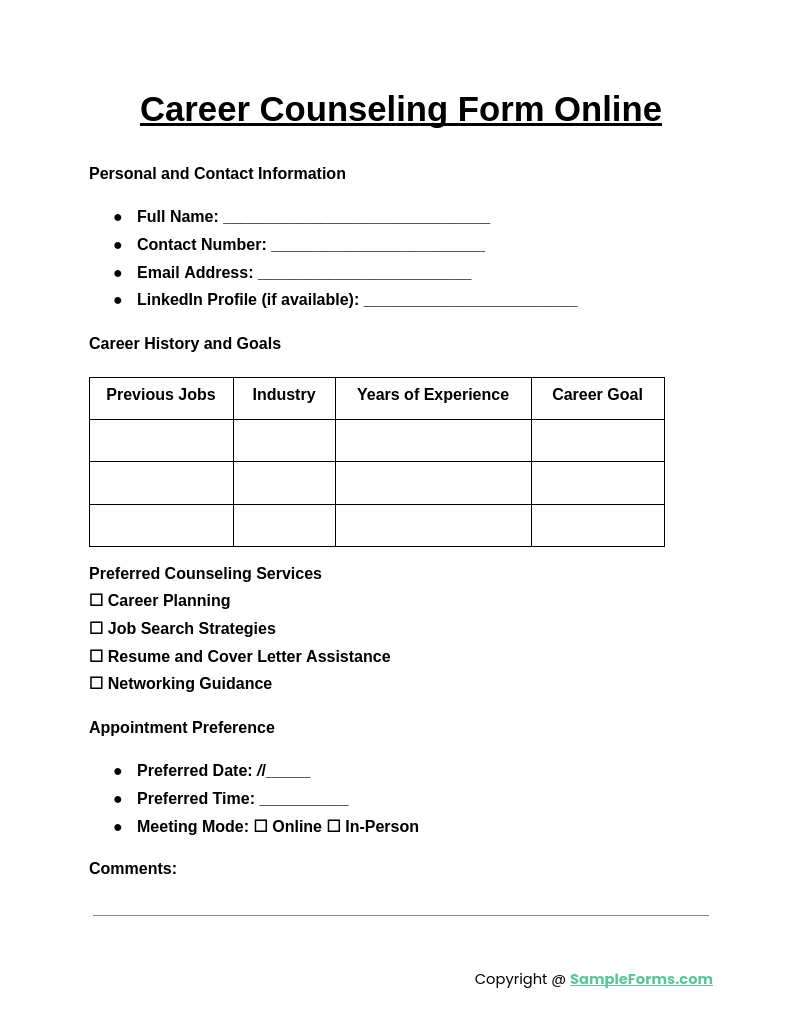 career counseling form online