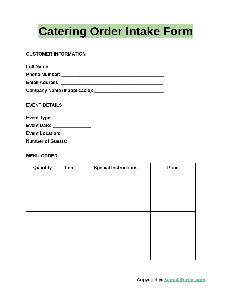 Caterease Kitchen Order Prints FREE 15+ Catering Order Form Samples, PDF, MS Word, Google Docs, Excel