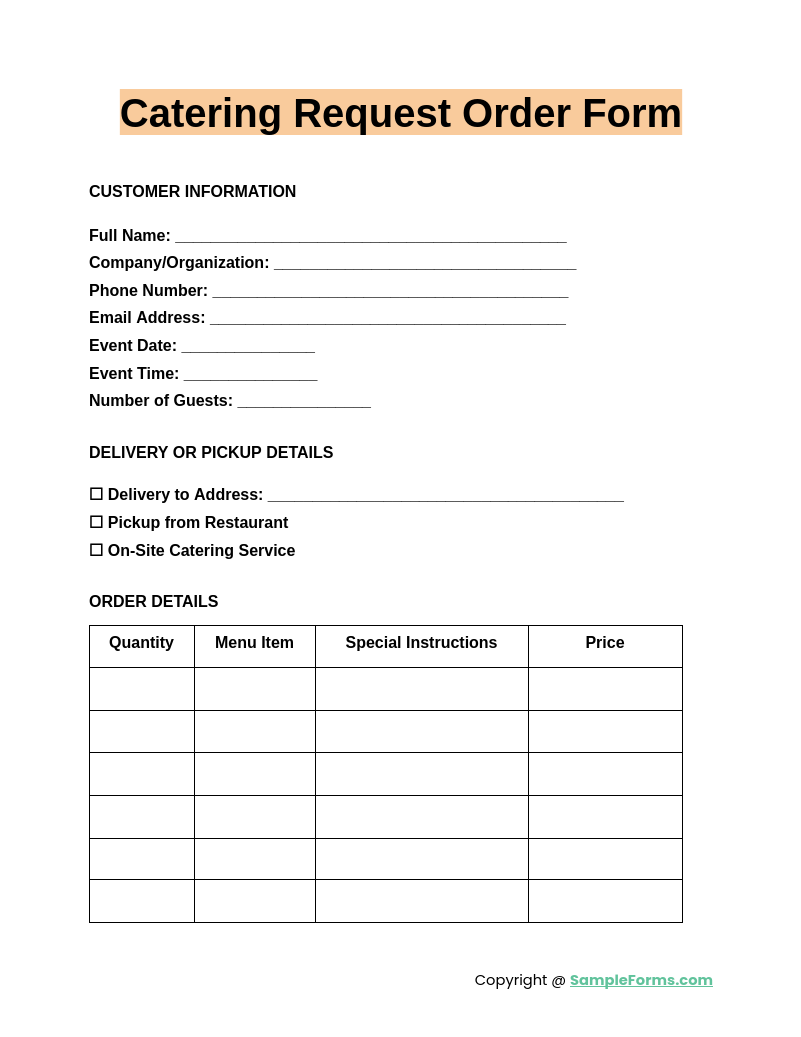 catering request order form