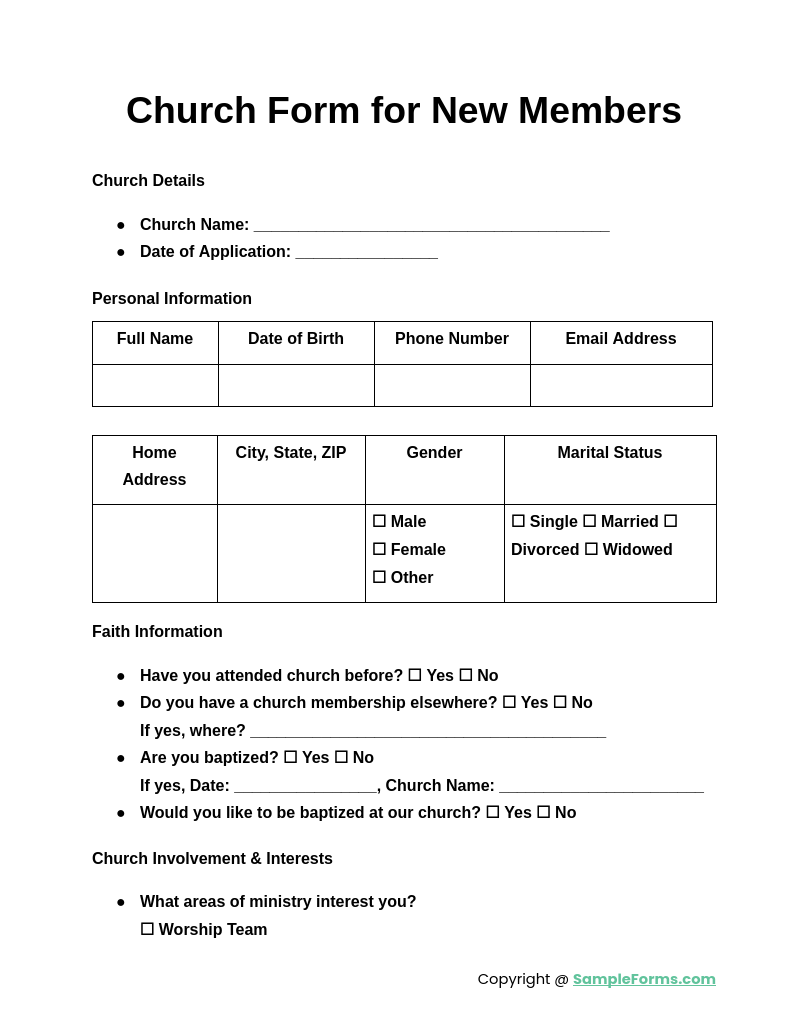 church form for new members