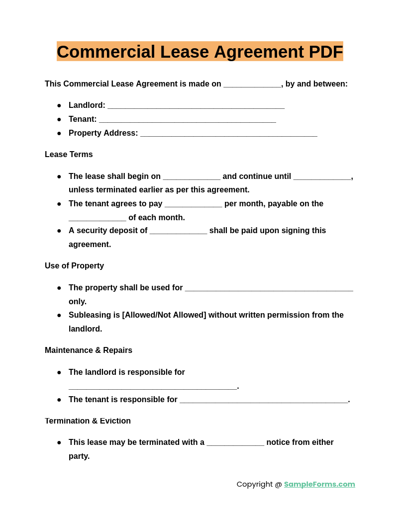 commercial lease agreement pdf