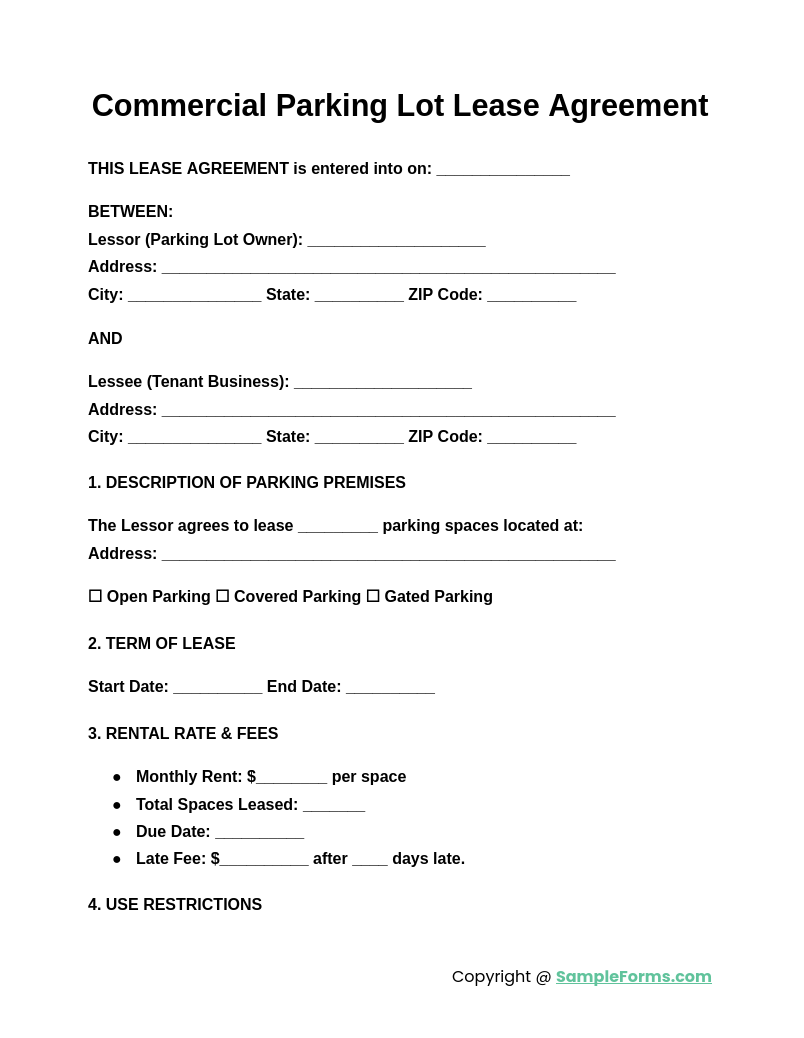 commercial parking lot lease agreement