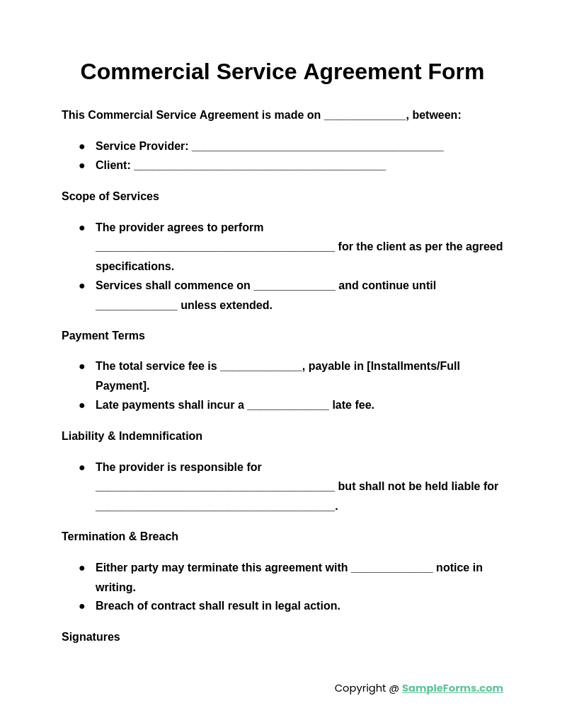 commercial service agreement form