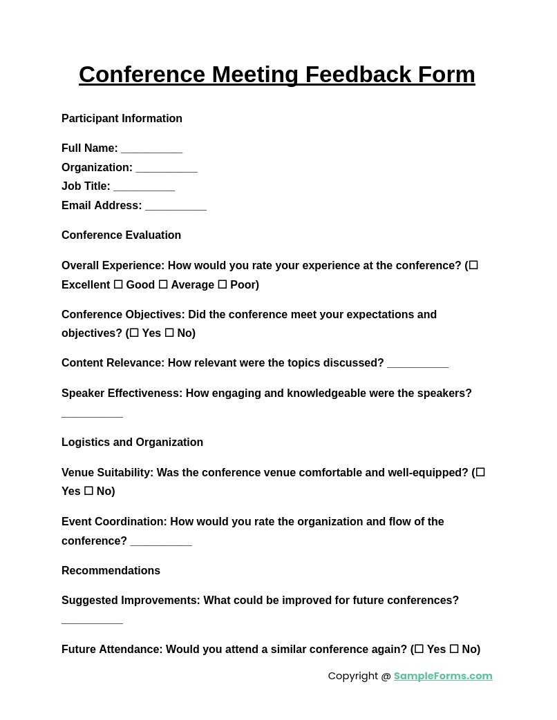 conference meeting feedback form