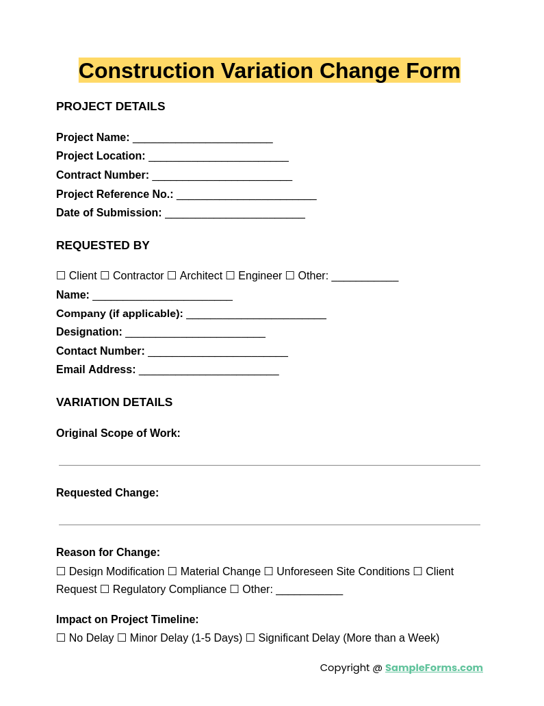 construction variation change form