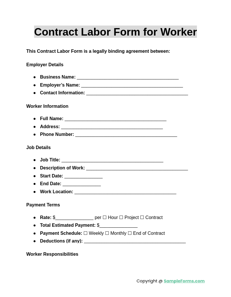 contract labor form for worker