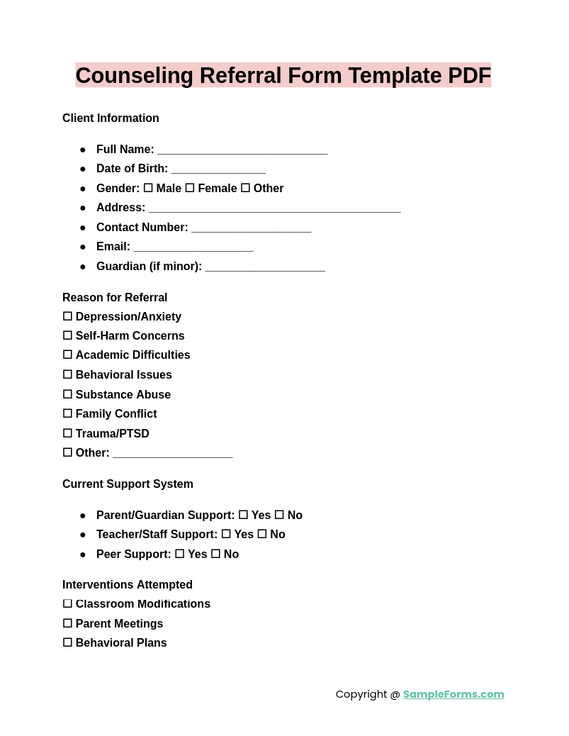 counseling referral form template pdf