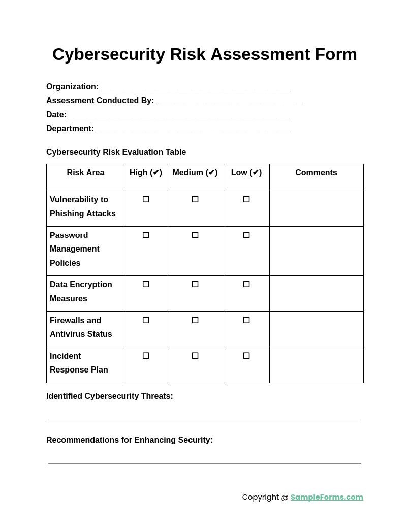 cybersecurity risk assessment form