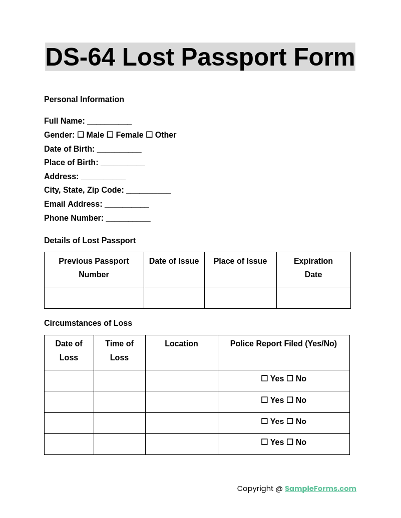 ds 64 lost passport form