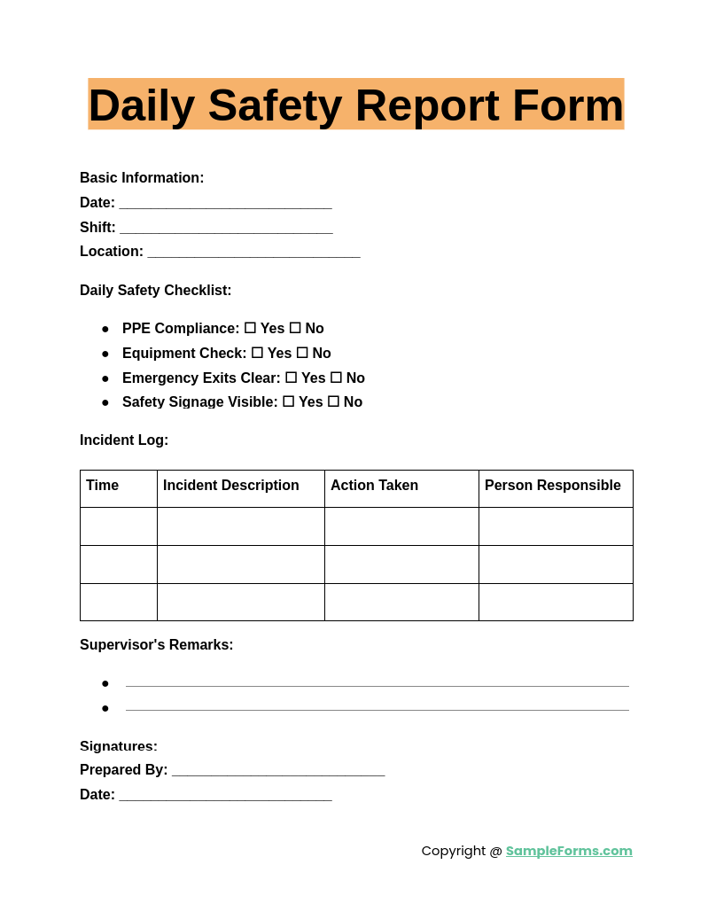 daily safety report form