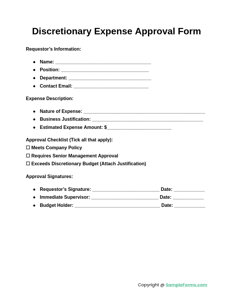 discretionary expense approval form