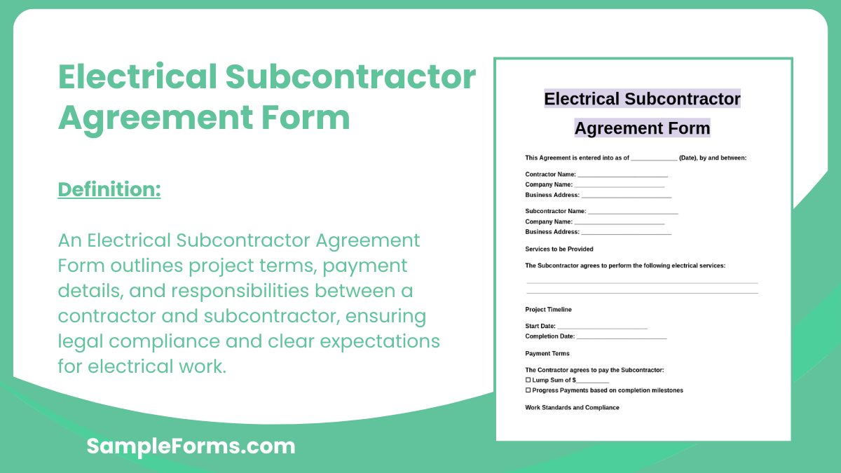 electrical subcontractor agreement form