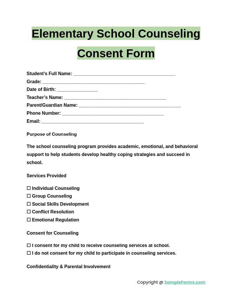 elementary school counseling consent form