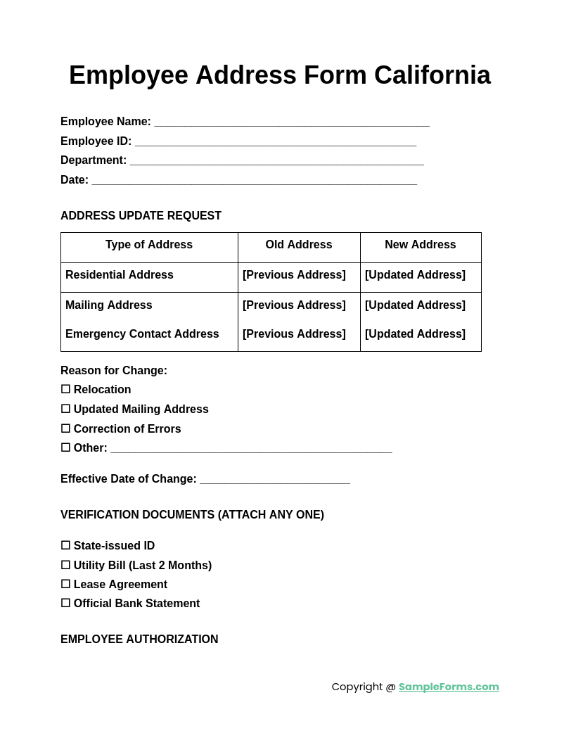 employee address form california