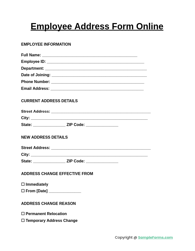 employee address form online