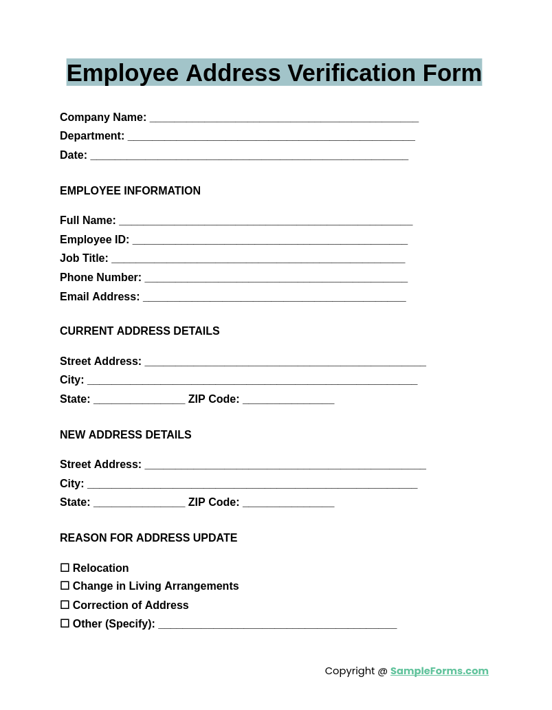 employee address verification form