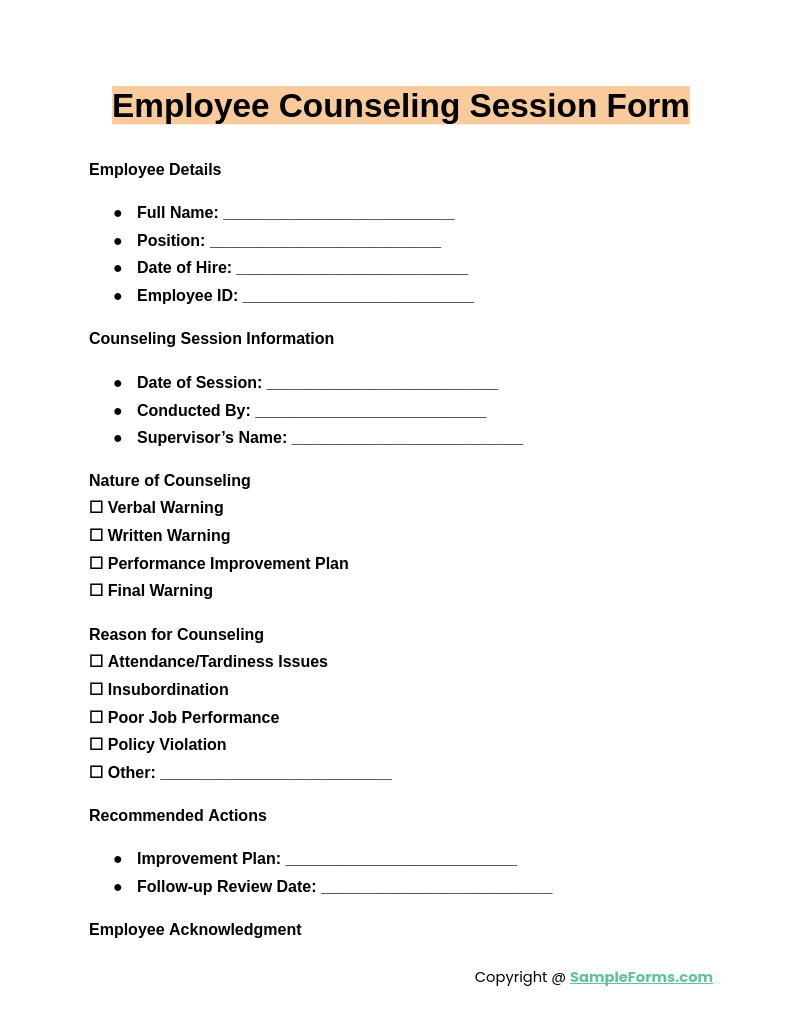 employee counseling session form