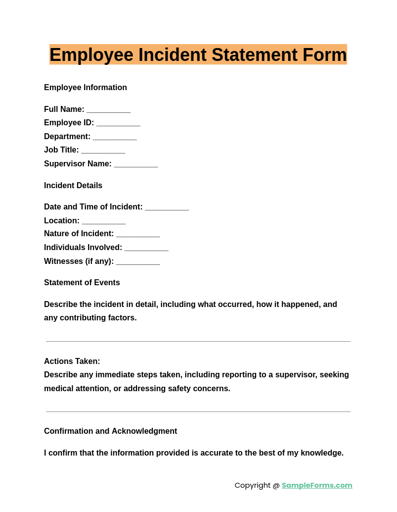 employee incident statement form