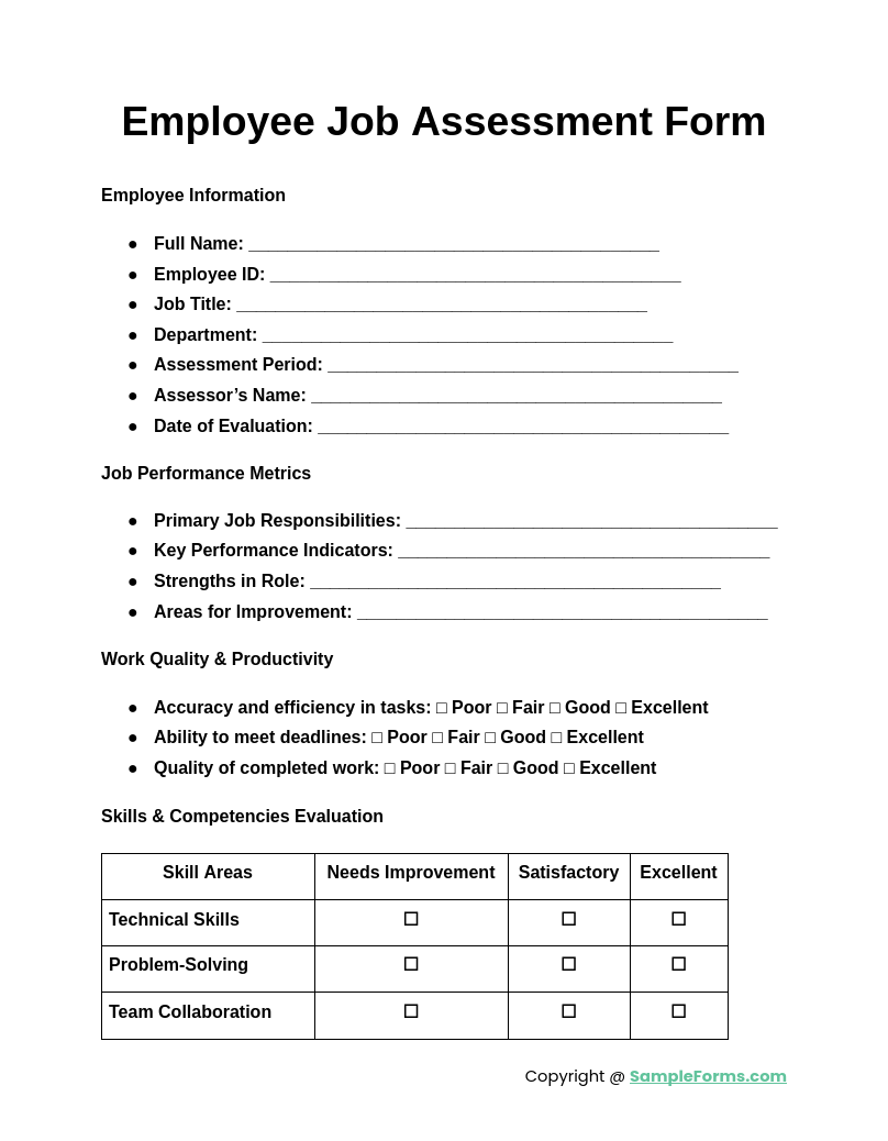 employee job assessment form