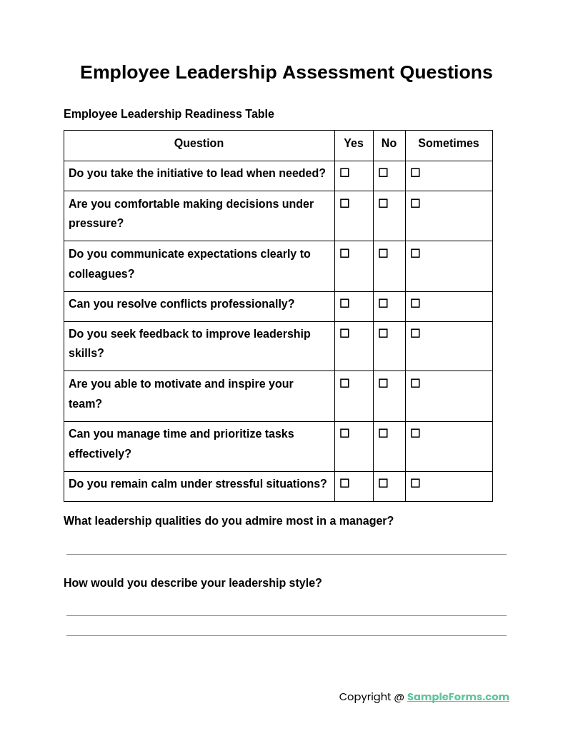 employee leadership assessment questions