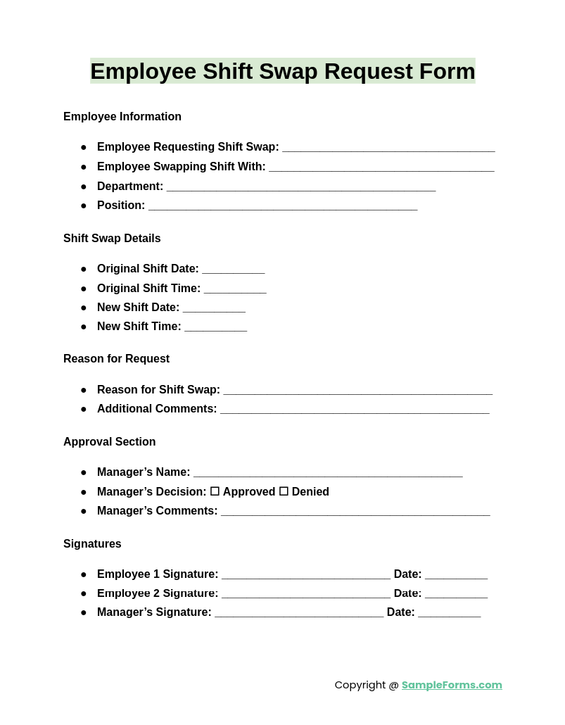 employee shift swap request form