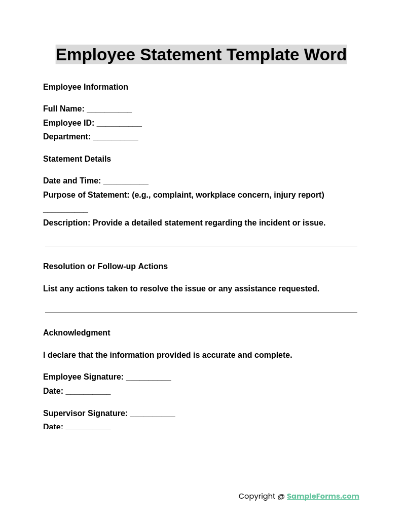 employee statement template word