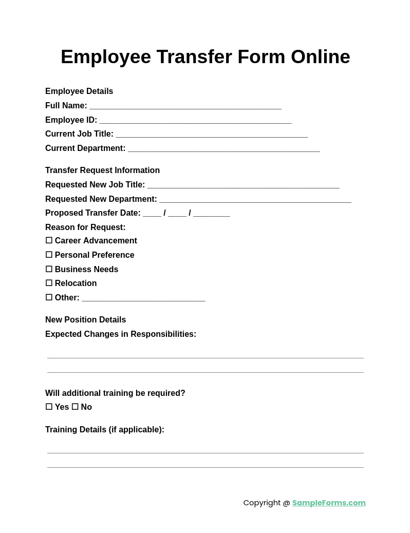 employee transfer form online