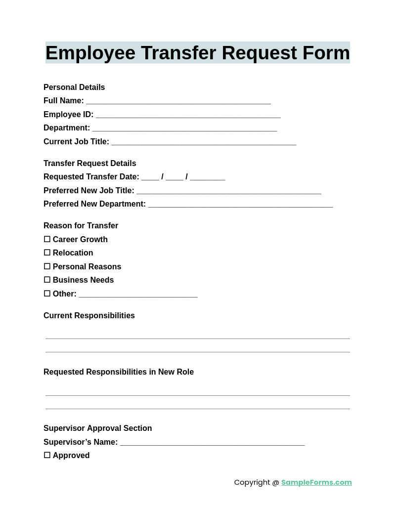 employee transfer request form