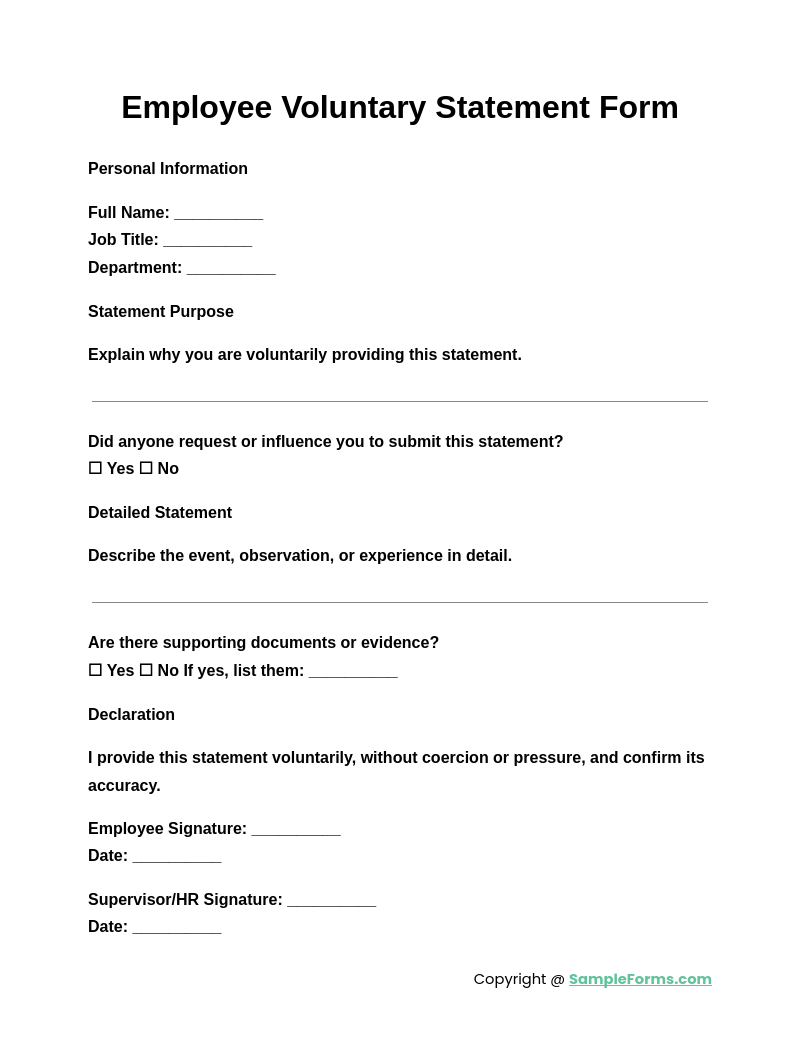 employee voluntary statement form