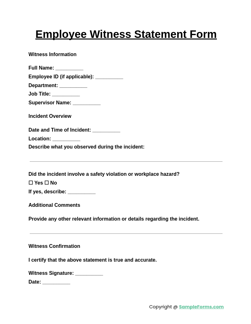 employee witness statement form