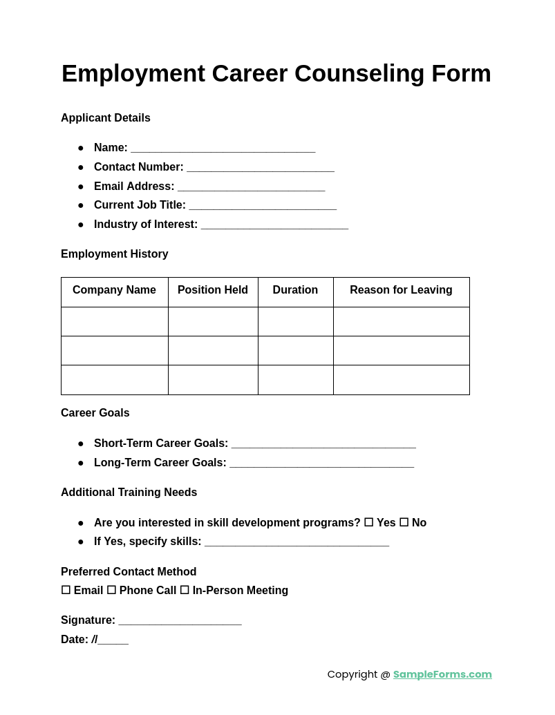 employment career counseling form