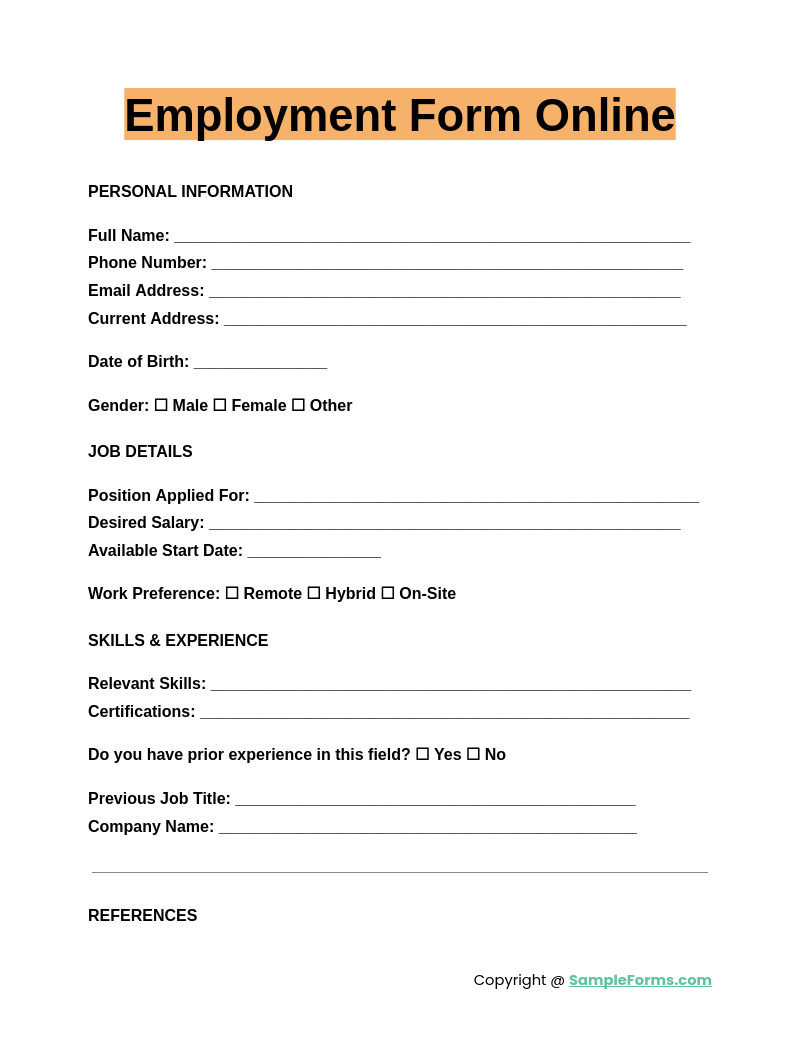 employment form online