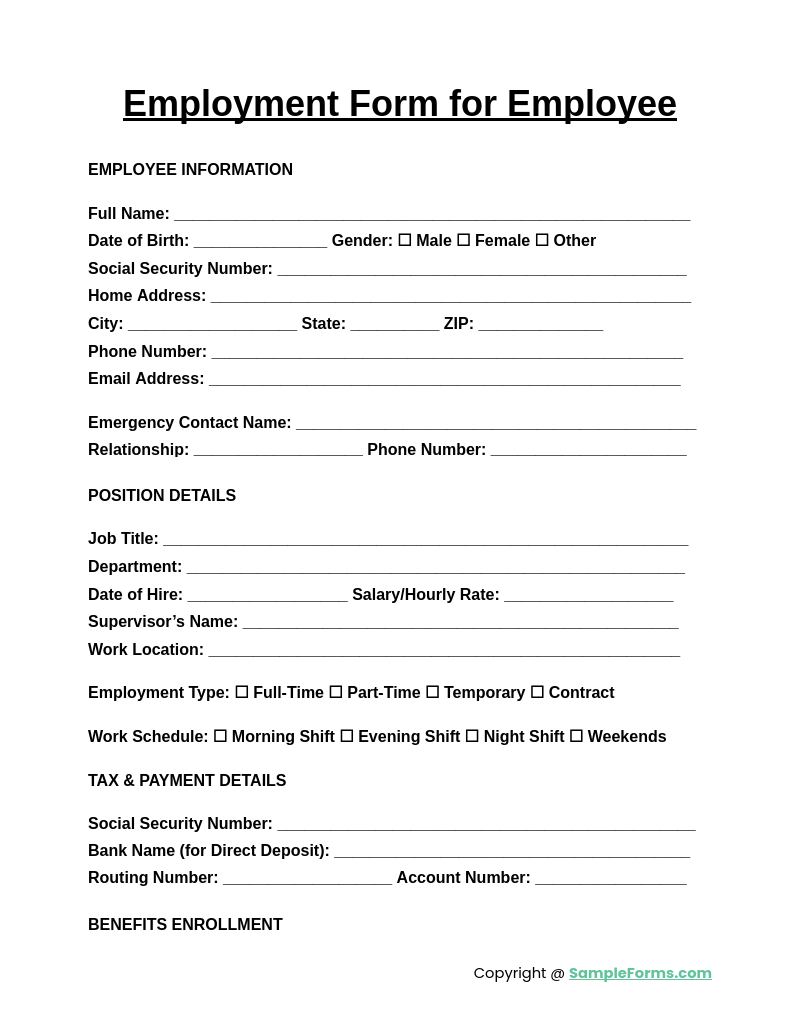 employment form for employee