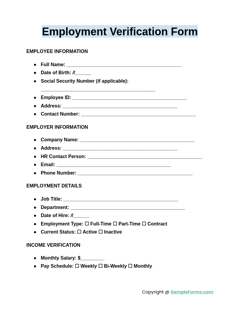 employment verification form