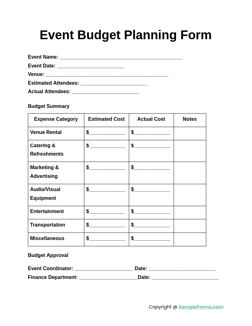 event budget planning form