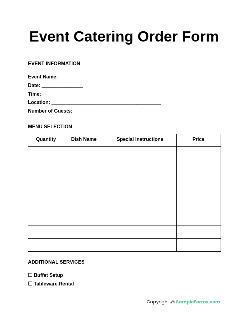 event catering order form