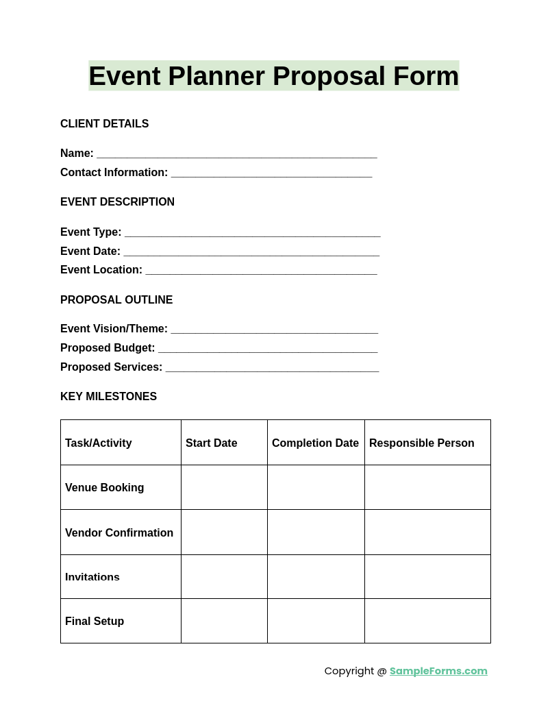 event planner proposal form