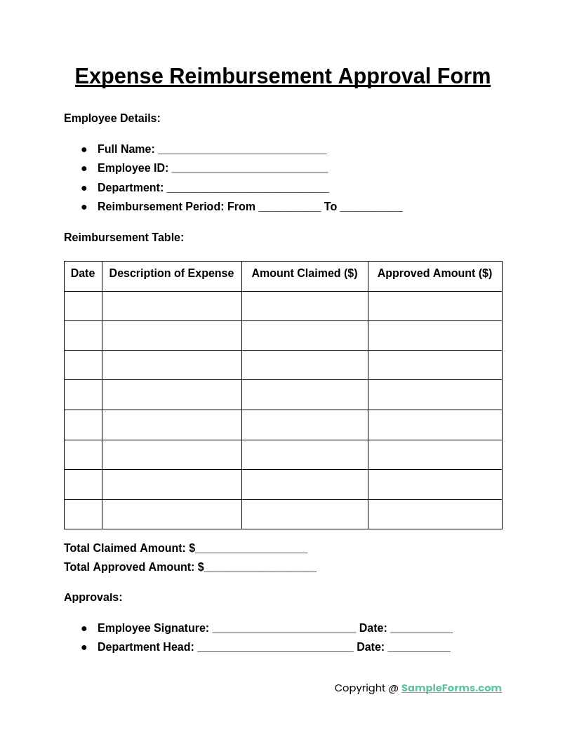 expense reimbursement approval form