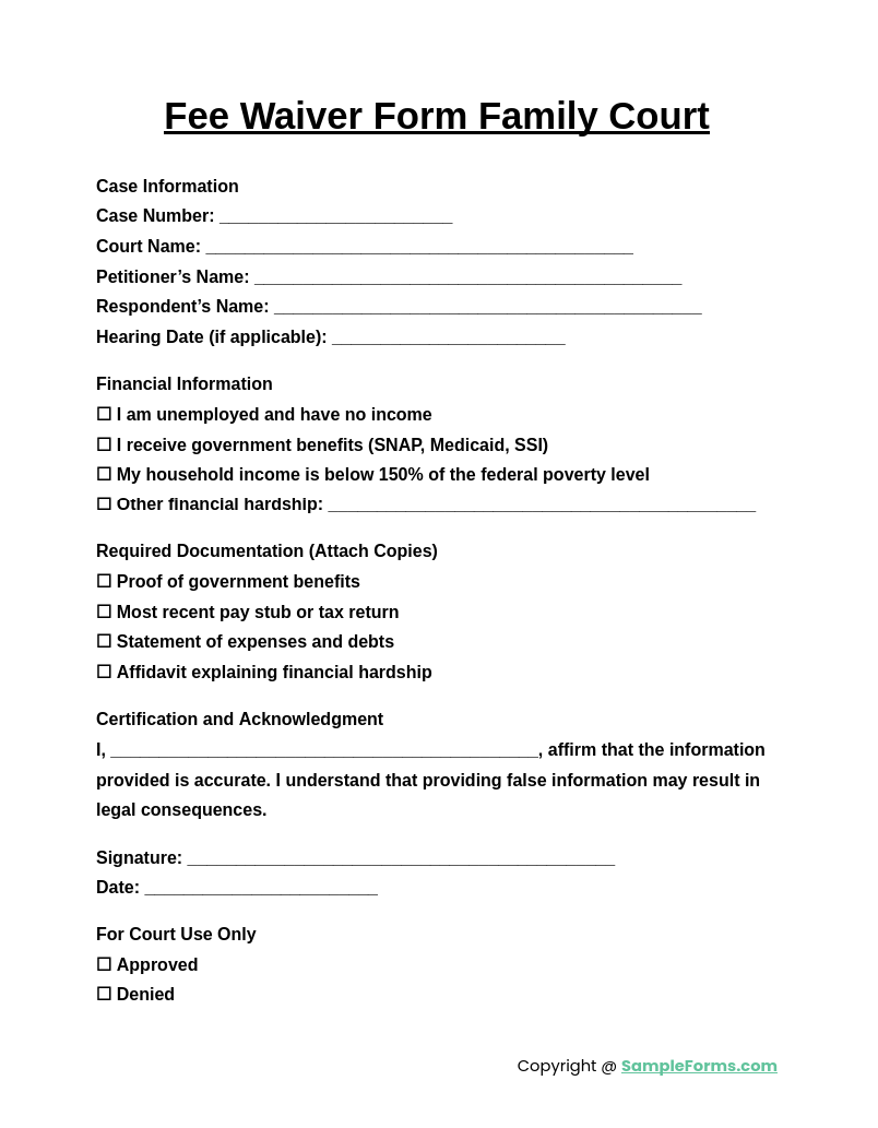 fee waiver form family court