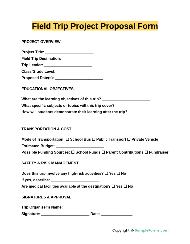 field trip project proposal form