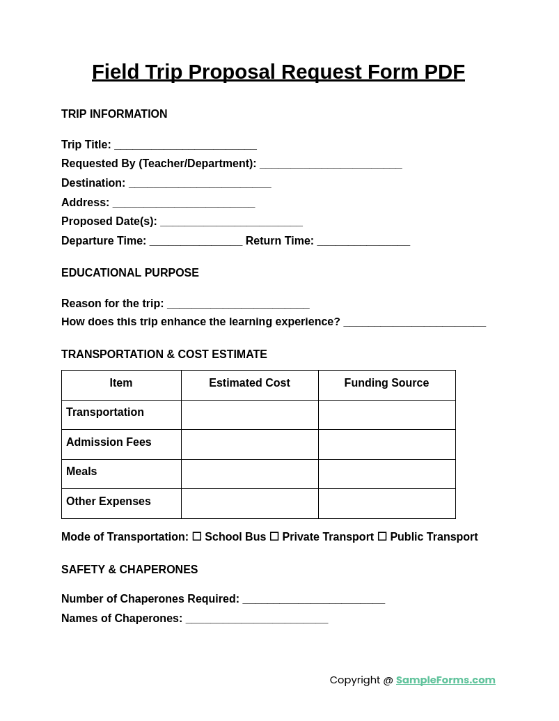 field trip proposal request form pdf