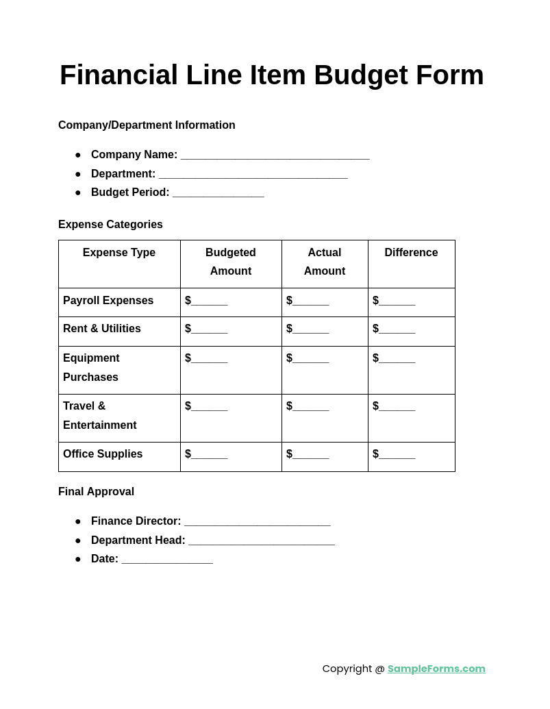 financial line item budget form