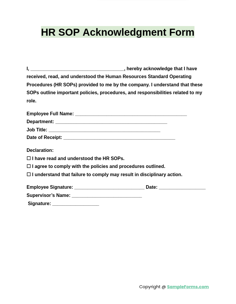 hr sop acknowledgment form