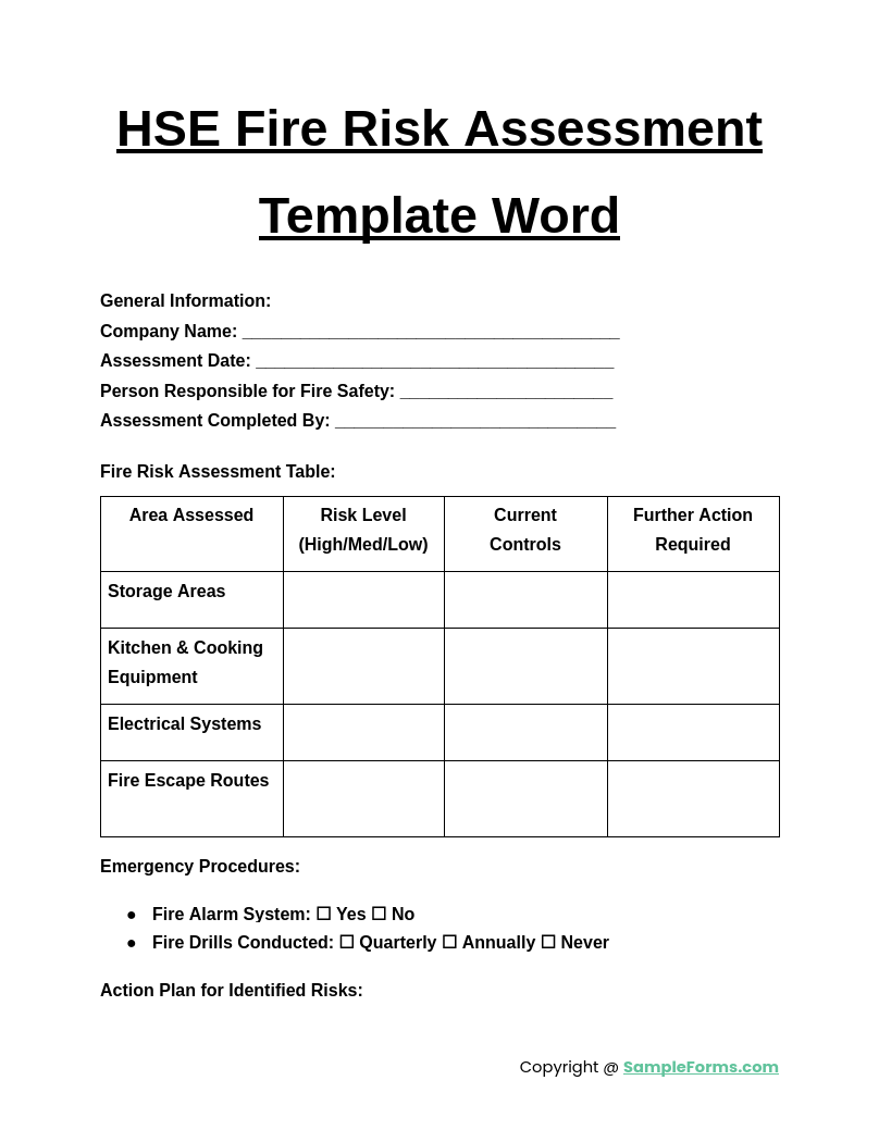 hse fire risk assessment template word